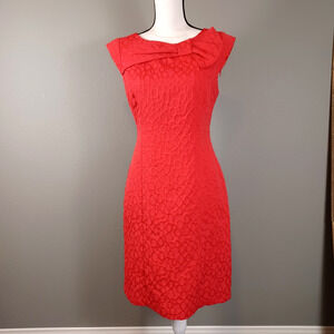 Sandra Darren Coral Bow Neck Sheath Dress - Sz 8